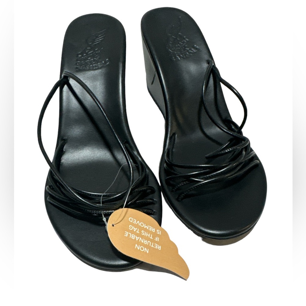 Ancient Greek Sandals Black Strappy Wedge Sandals